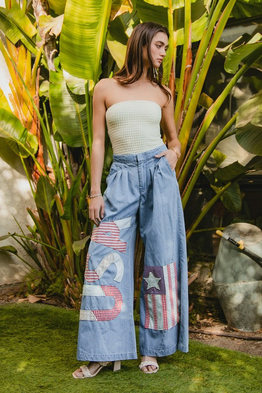 Vintage Wash USA Flag Chambray Pants
