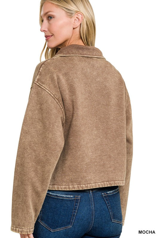 Acid Washed Fleece 1/4 button pullover sweatshirt