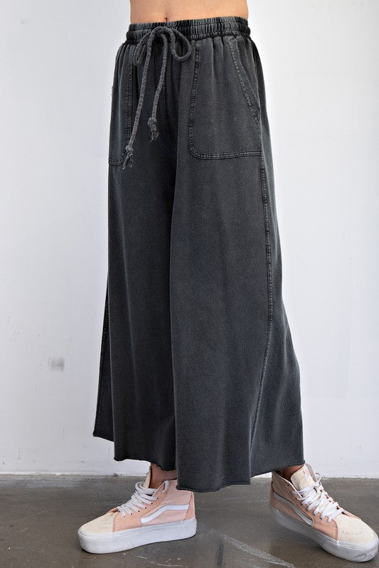 Terry knit Wide Leg Pants - Black