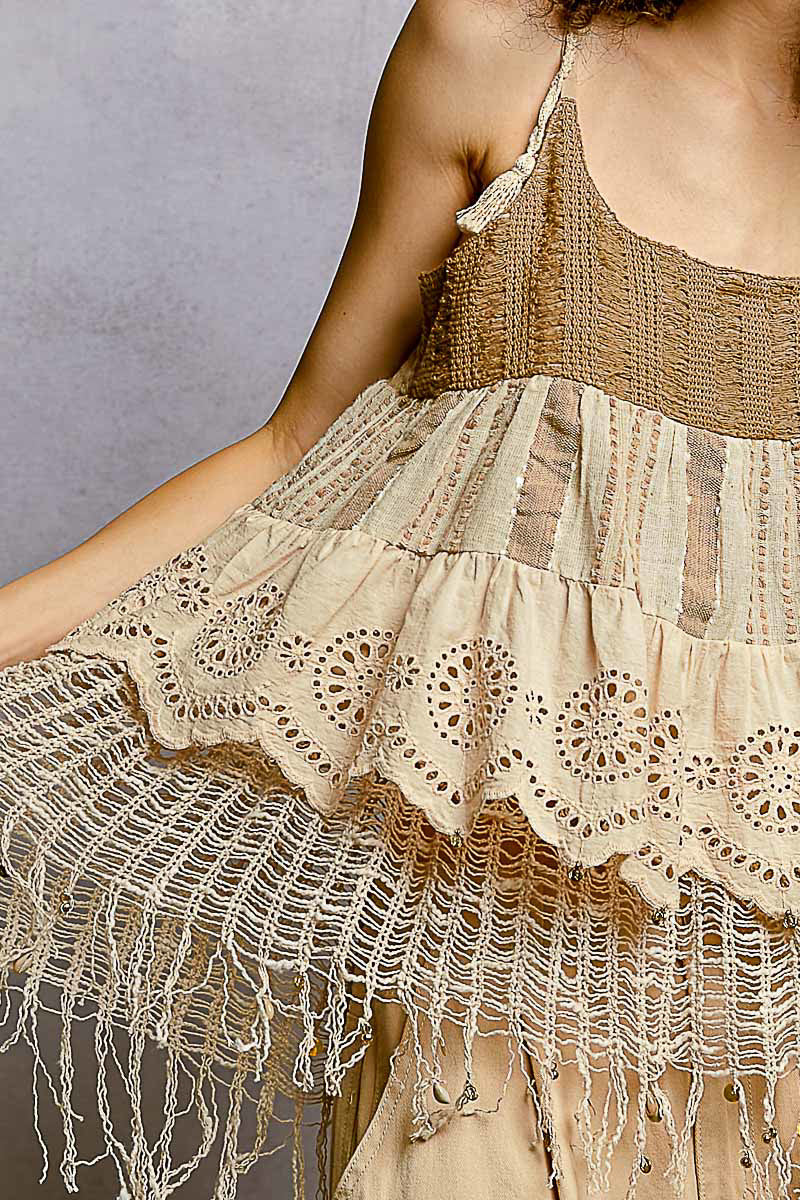 Boho Ruffled Shell Tank