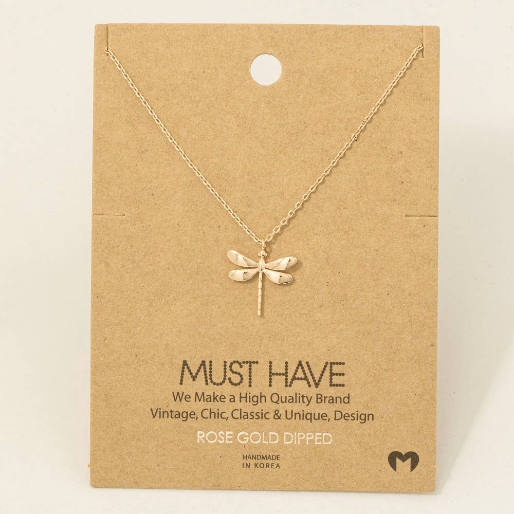 Gold Dipped Dragonfly Pendant Necklace