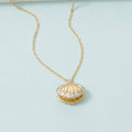 Gold Cz-Trimmed Scallop Shell Pendant Necklace