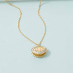Gold Cz-Trimmed Scallop Shell Pendant Necklace