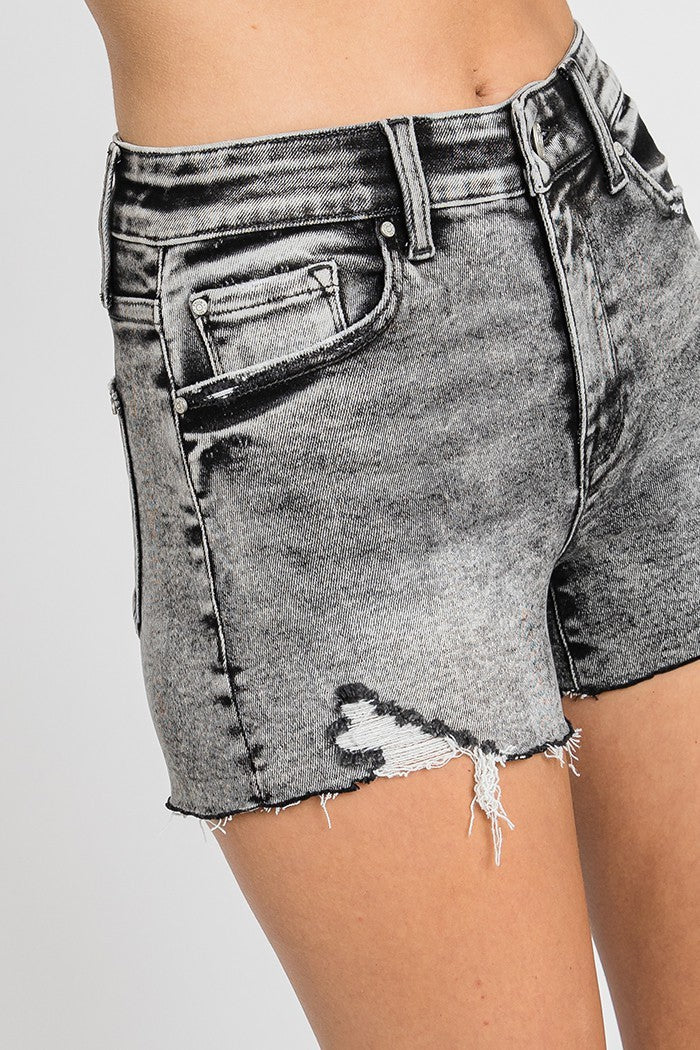 Petra 153 High Rise grey acid washed denim shorts