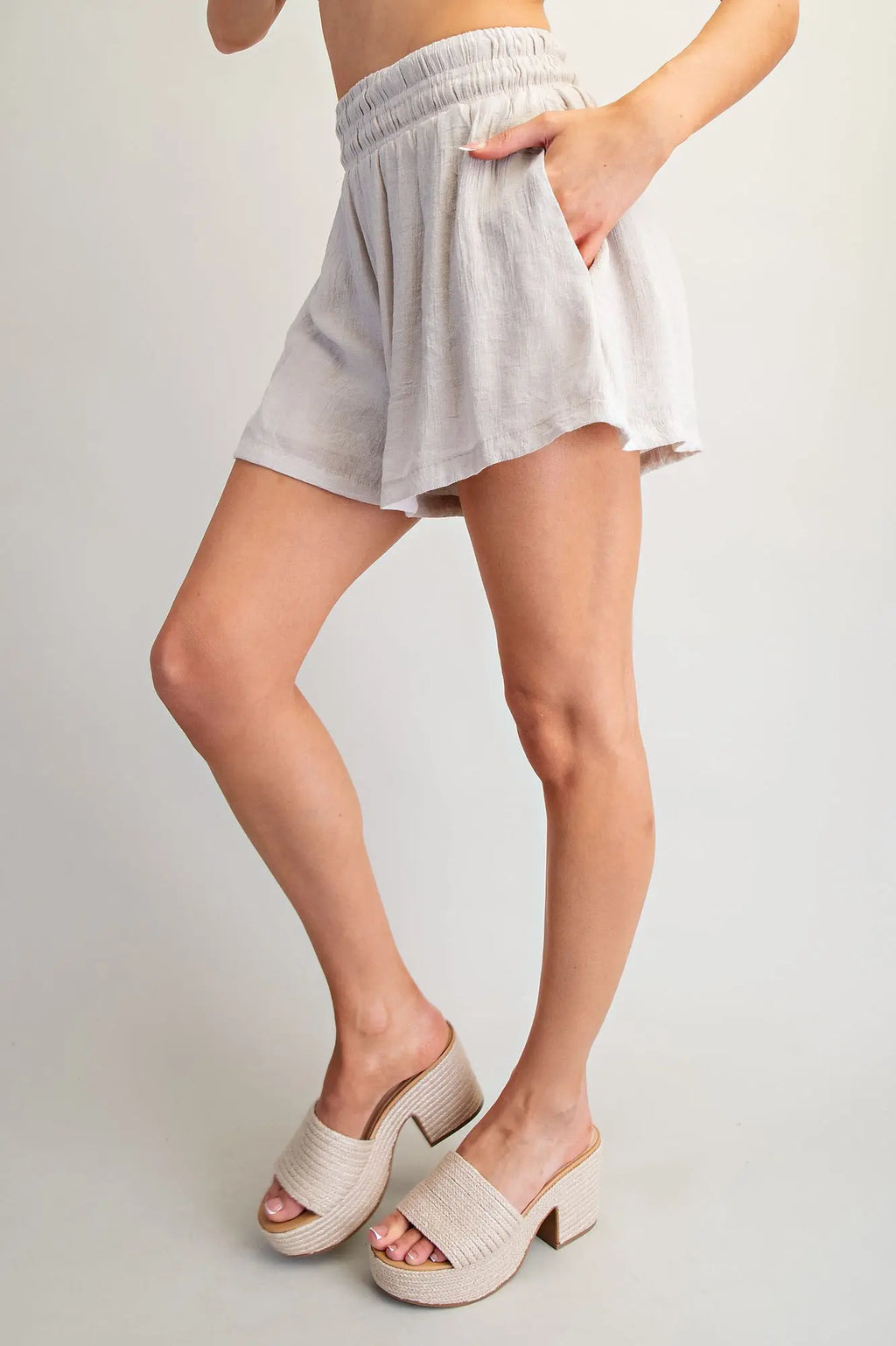 Washed Elastic Waist Shorts