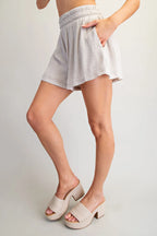 Washed Elastic Waist Shorts