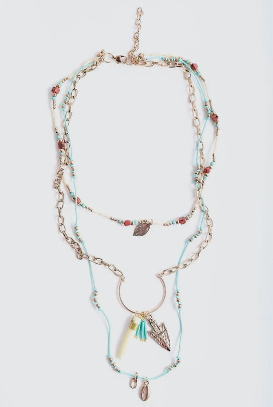 Tusk horn & arrow layered necklace