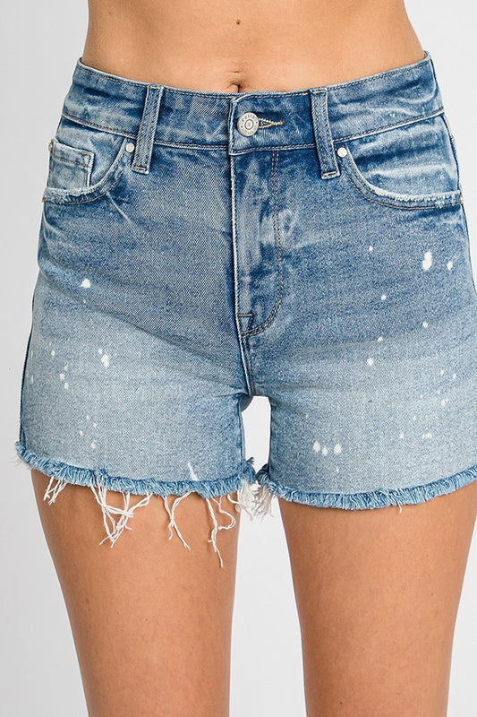 High Rise Bleach Splattered denim shorts- Petra 153