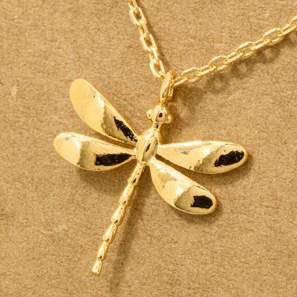 Gold Dipped Dragonfly Pendant Necklace
