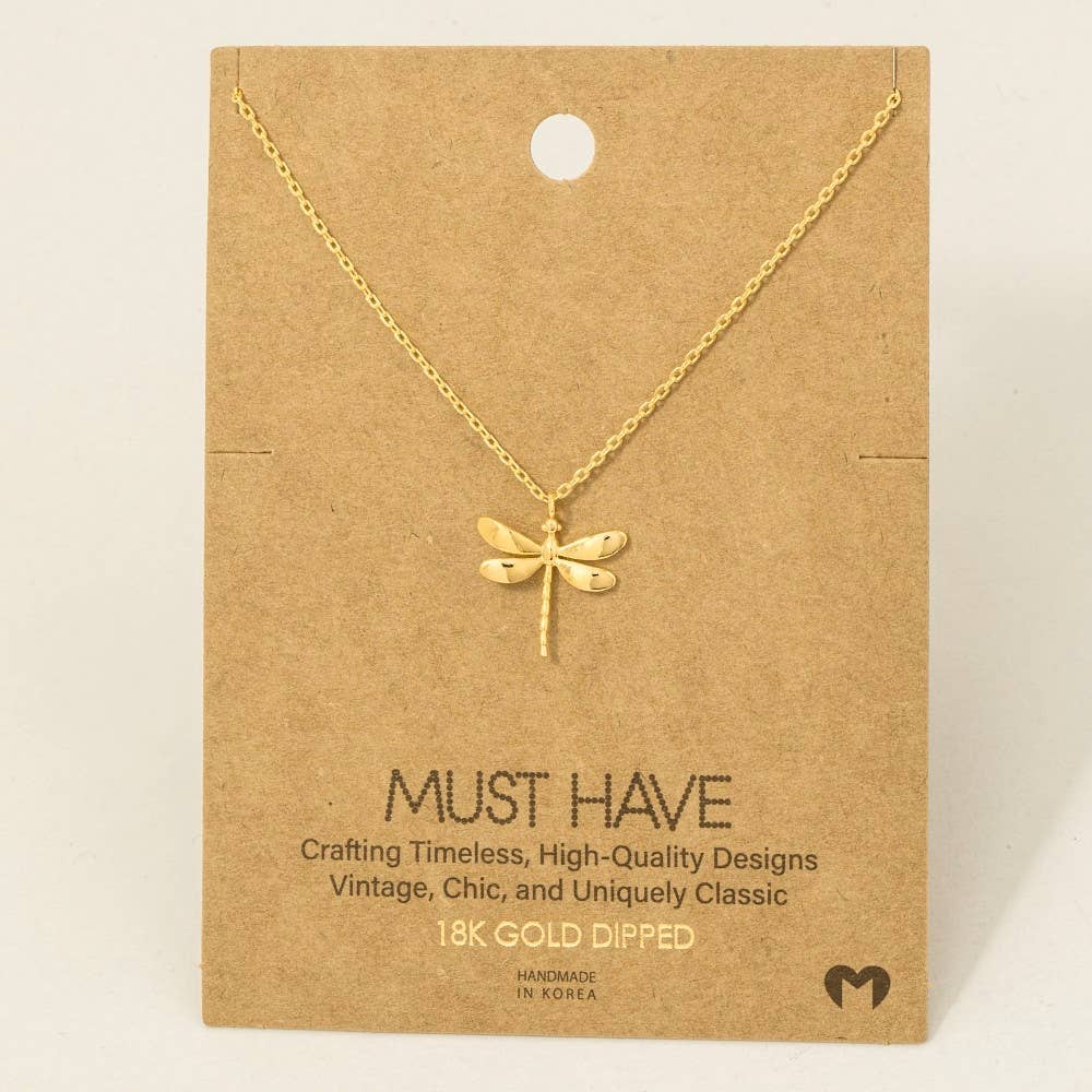 Gold Dipped Dragonfly Pendant Necklace