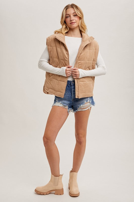 Corduroy Quilted Puffer Vest