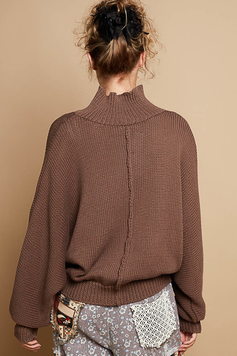 Mock-Neck Pearl Button Sweater