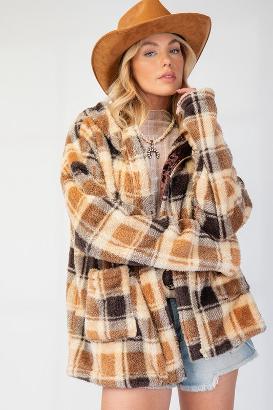 Plaid Fleece Hoodie Jacket