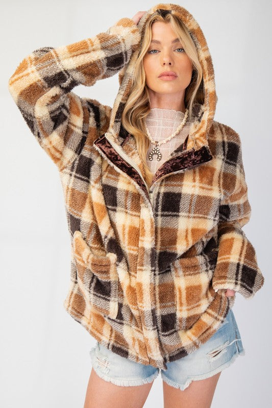 Plaid Fleece Hoodie Jacket