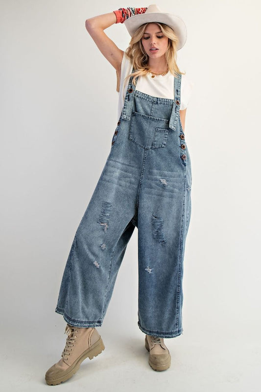 Washed Denim Overalls