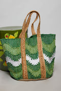 Handwoven tote bag green/white