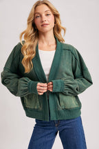 WASHED COLLARLESS OPEN FRONT CARDIGAN
