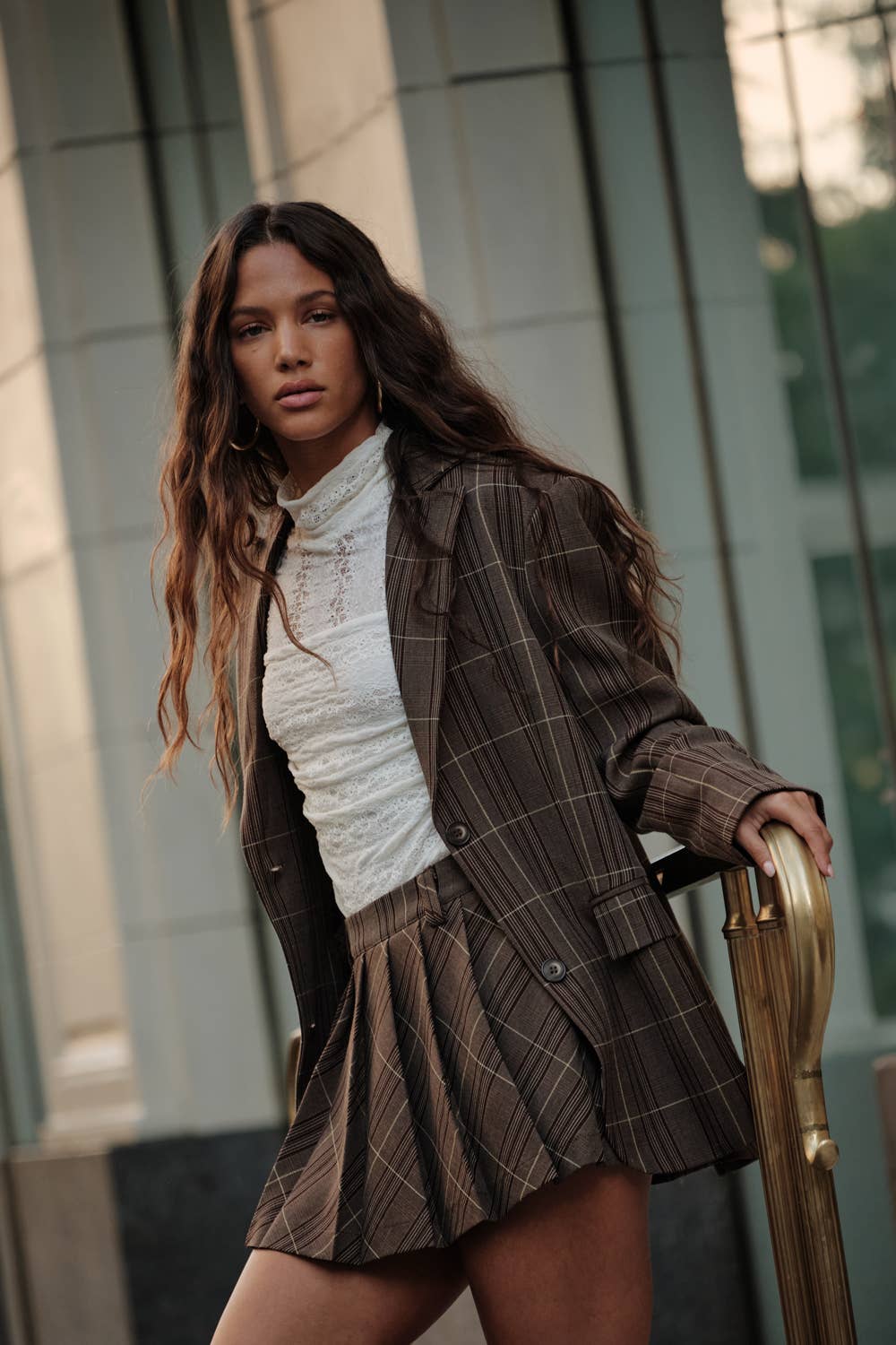 Plaid Oversized Two-Button Blazer Jacket