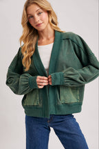 WASHED COLLARLESS OPEN FRONT CARDIGAN