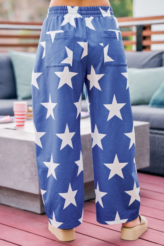 Star Print Terry Barrel Sweatpants