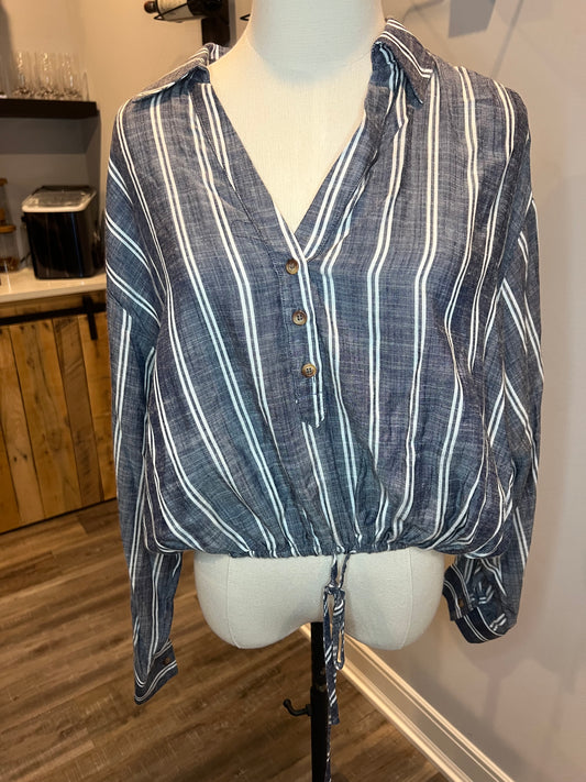 Striped cropped 1/4button front top