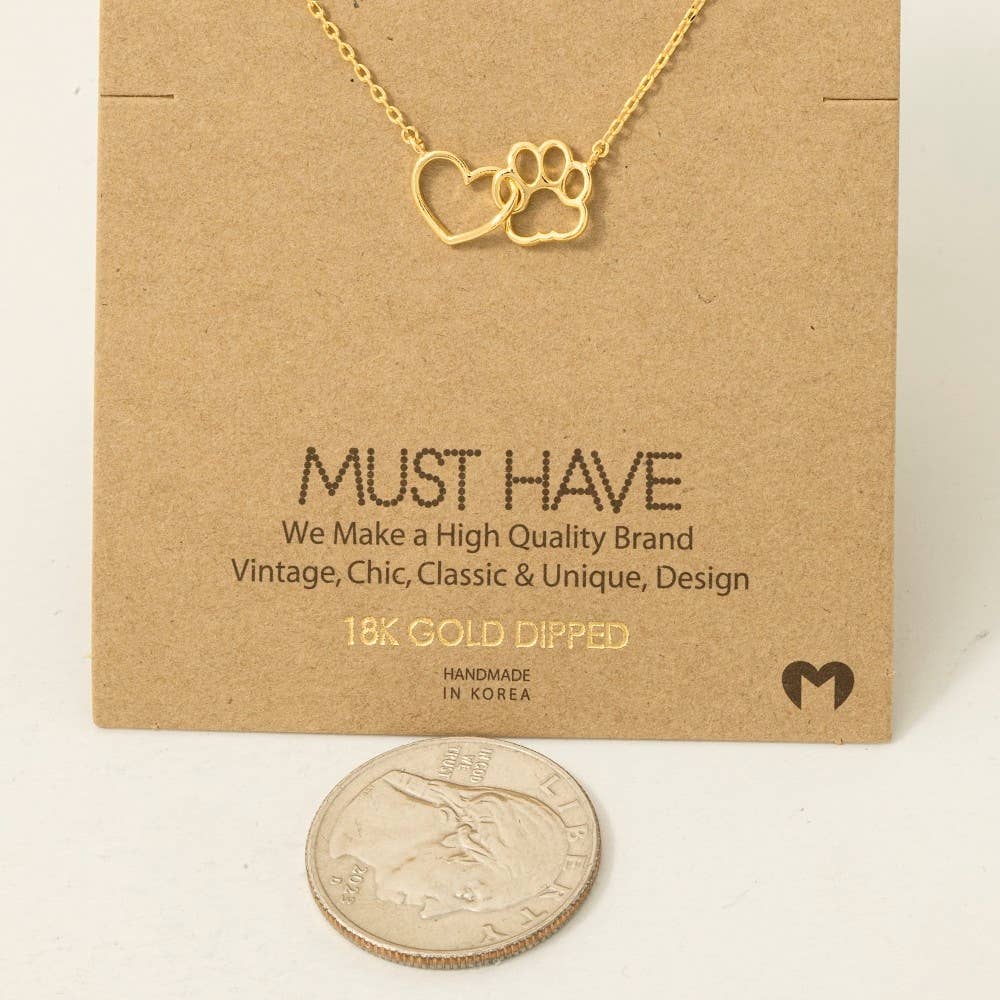 Dog Paw Heart Cutout Pendant Necklace