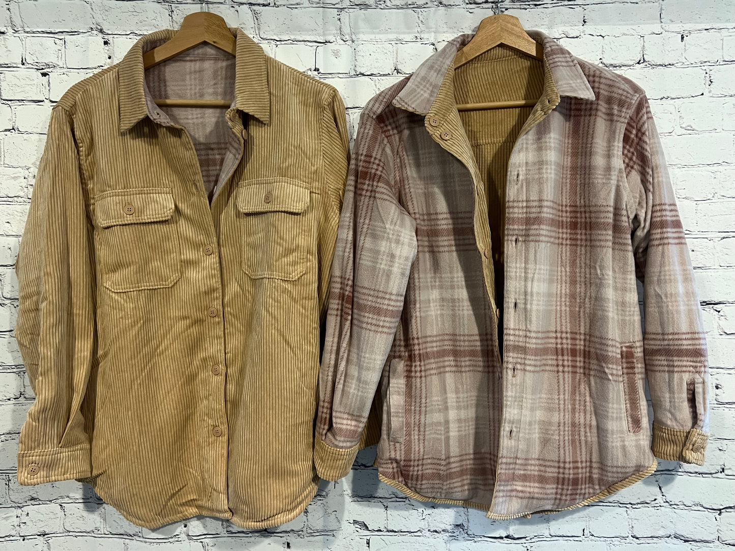 Reversible Corduroy & fleece Shacket- Camel