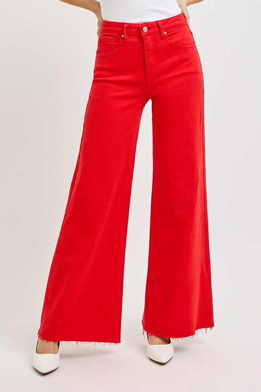 Risen High Rise Tummy Control Wide Leg Jeans