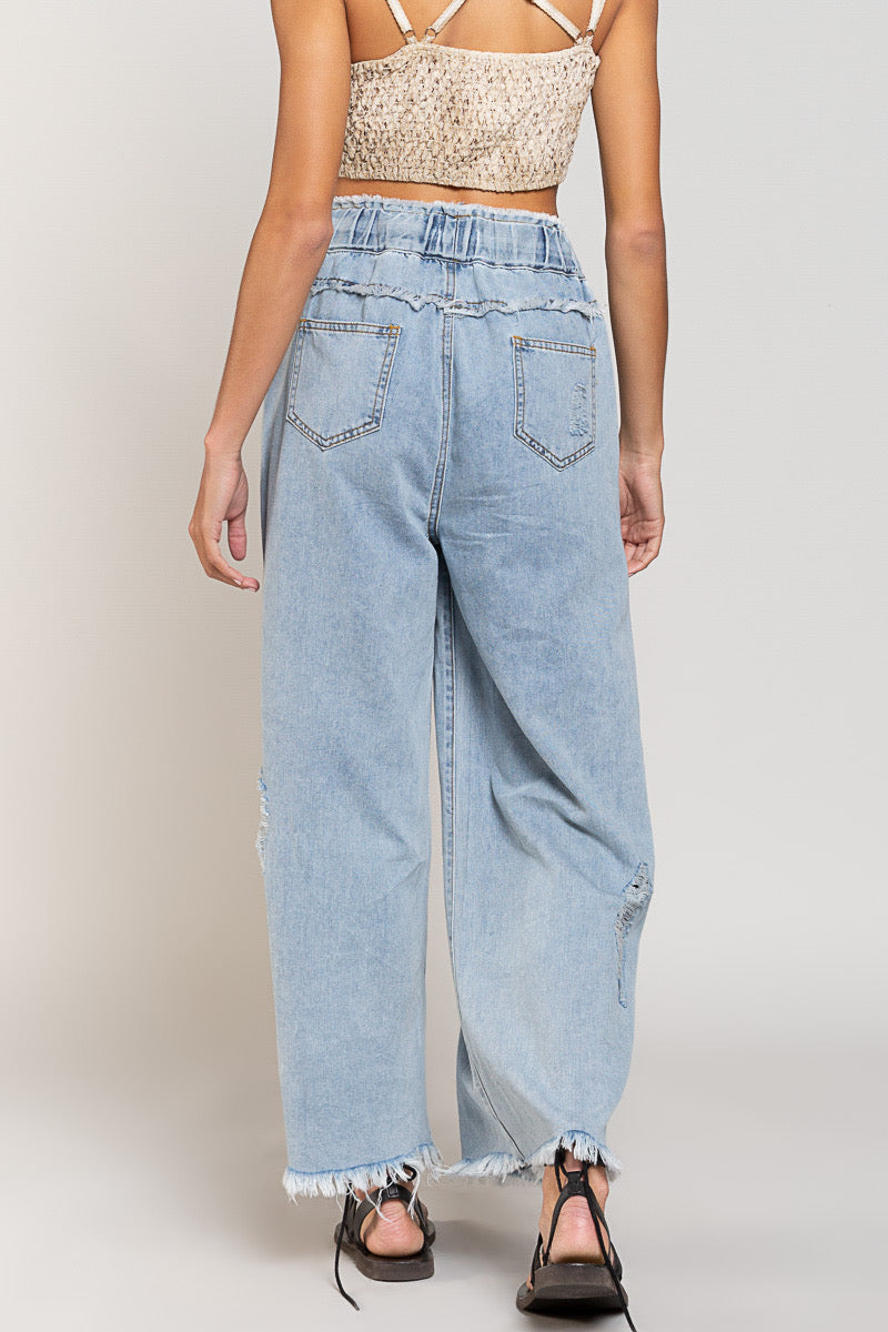 Wide Leg Pull on Denim Pants