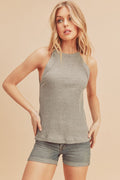 Ribbed high neck razor back tank-grey