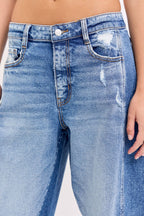 Mid Waist Barrel Leg with Rolled Cuff