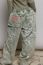 Raw-Edge Hem Back Waistband Woven Wide-Leg Carpenter Pants