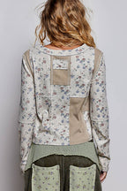 Floral Print Vintage Wash Slim Fit Long Sleeve Knit Top