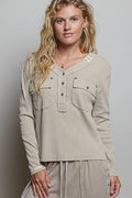 Vintage Washing Contrast Front Pockets Ribbed Knit Top
