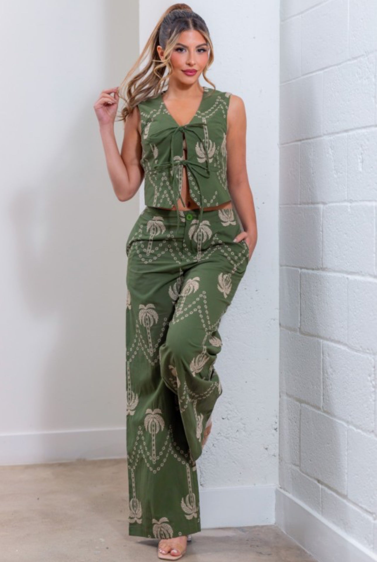 Embroidered Palms Vest and Pants Set