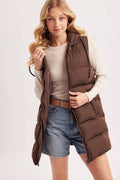 HOODED ZIPPER DOWN LONGLINE PUFFER VEST