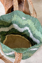 Handwoven tote bag green/white