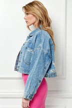 Rhinestone Cropped Denim Jacket