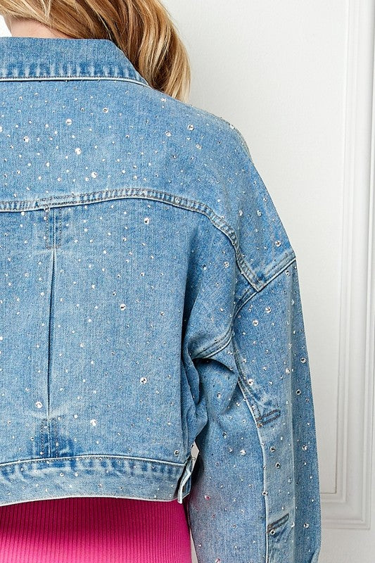 Rhinestone Cropped Denim Jacket