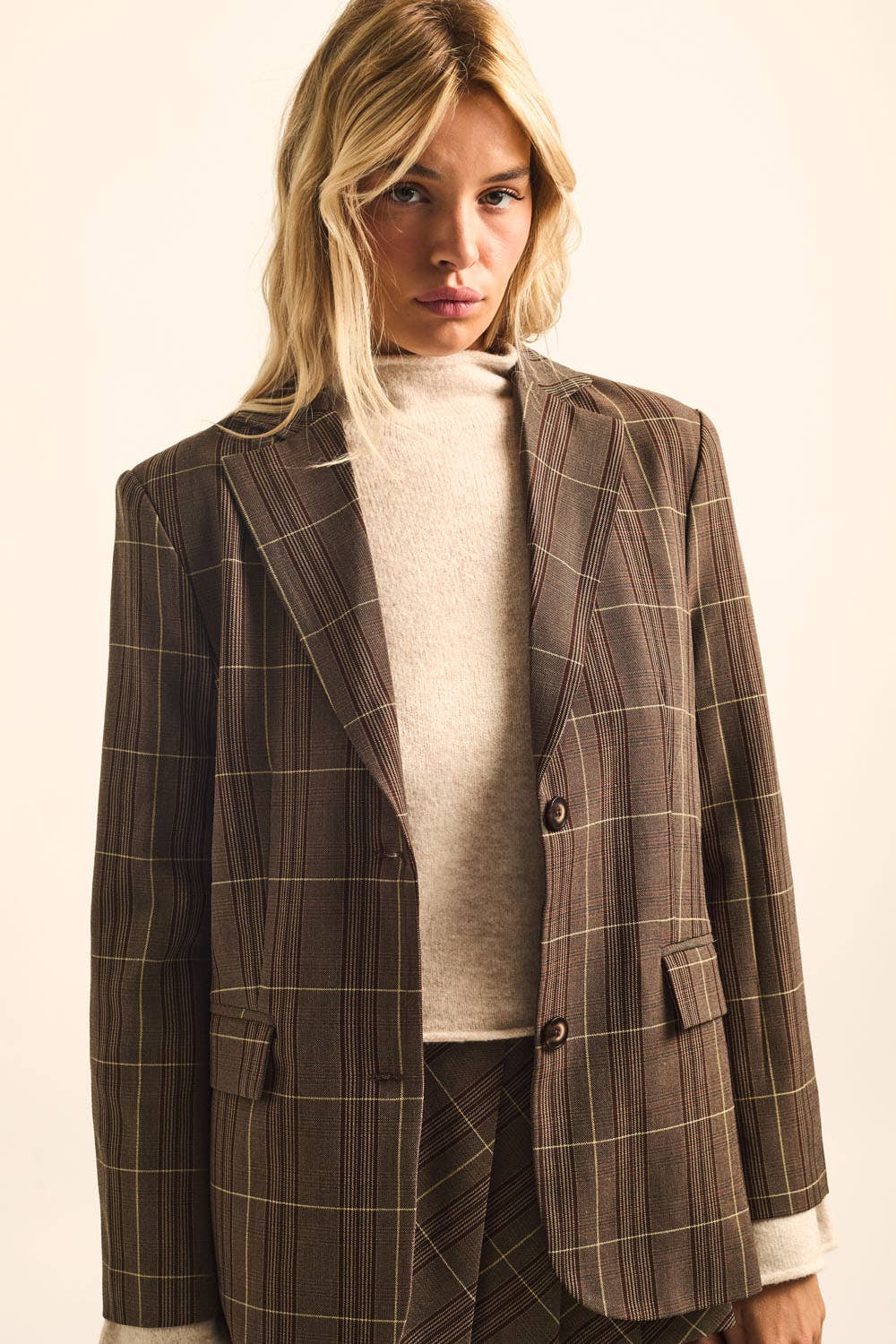 Plaid Oversized Two-Button Blazer Jacket