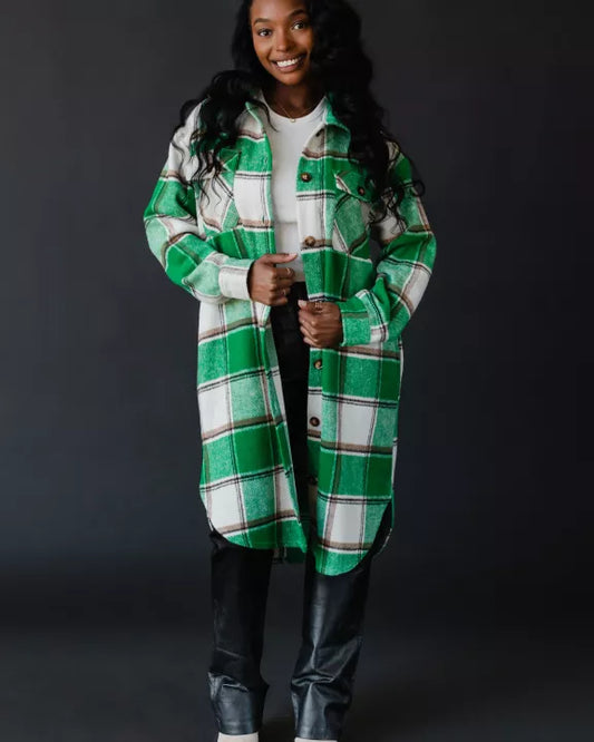 Green Long Plaid Flannel