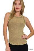 Washed Ribbed Scoop Neck Top -Mocha