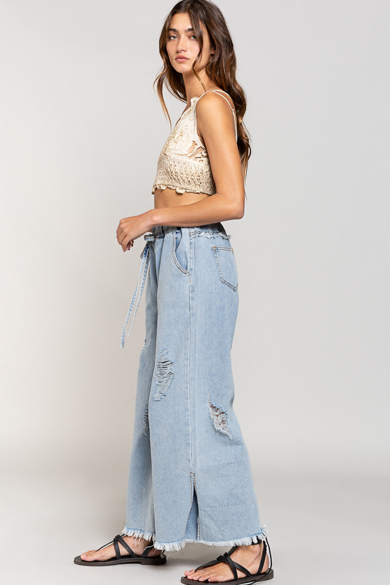 Wide Leg Pull on Denim Pants