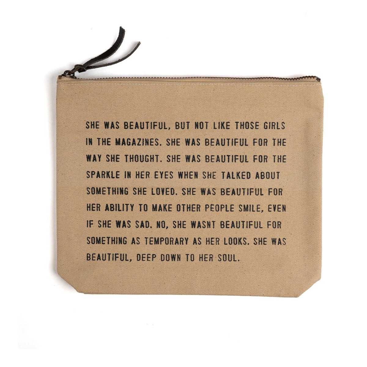 She Was Beautiful Canvas Zip Bag- Flax