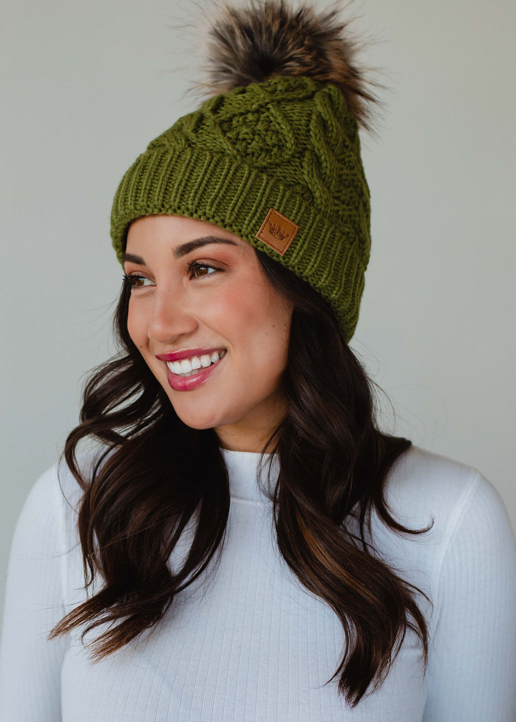 Olive Cable Knit Hat