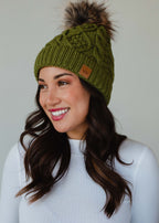 Olive Cable Knit Hat