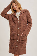 BUTTON DOWN CABLE KNIT SWEATER CARDIGAN