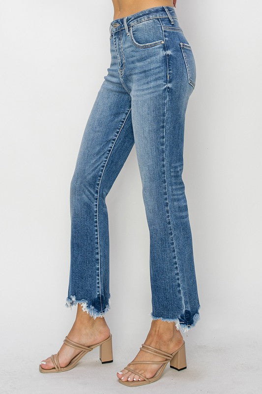 Risen High Rise Cropped Frayed Hem denim