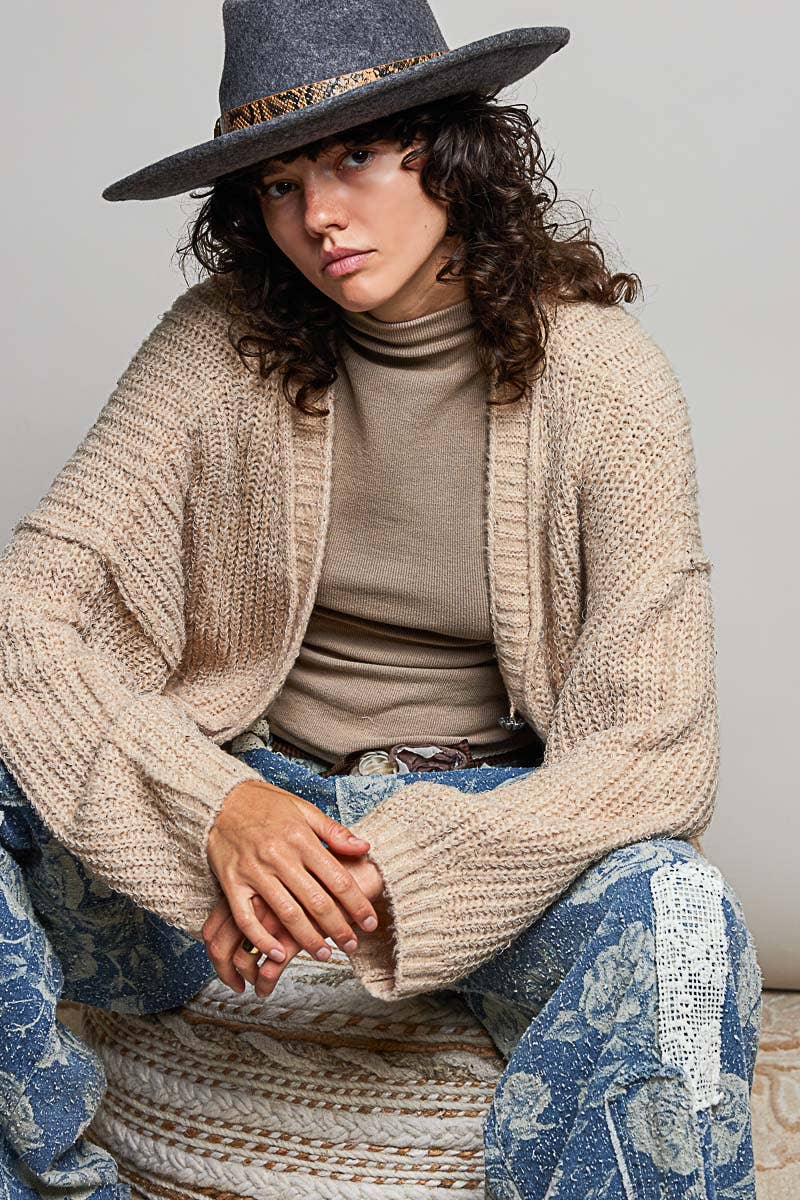 Floral Contrast Long Sleeve Deep V Neck Sweater Cardigan Top