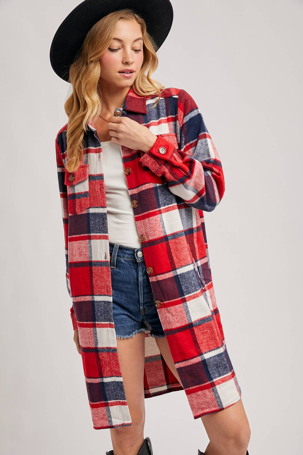 FLANNEL PLAID LONGLINE SHACKET